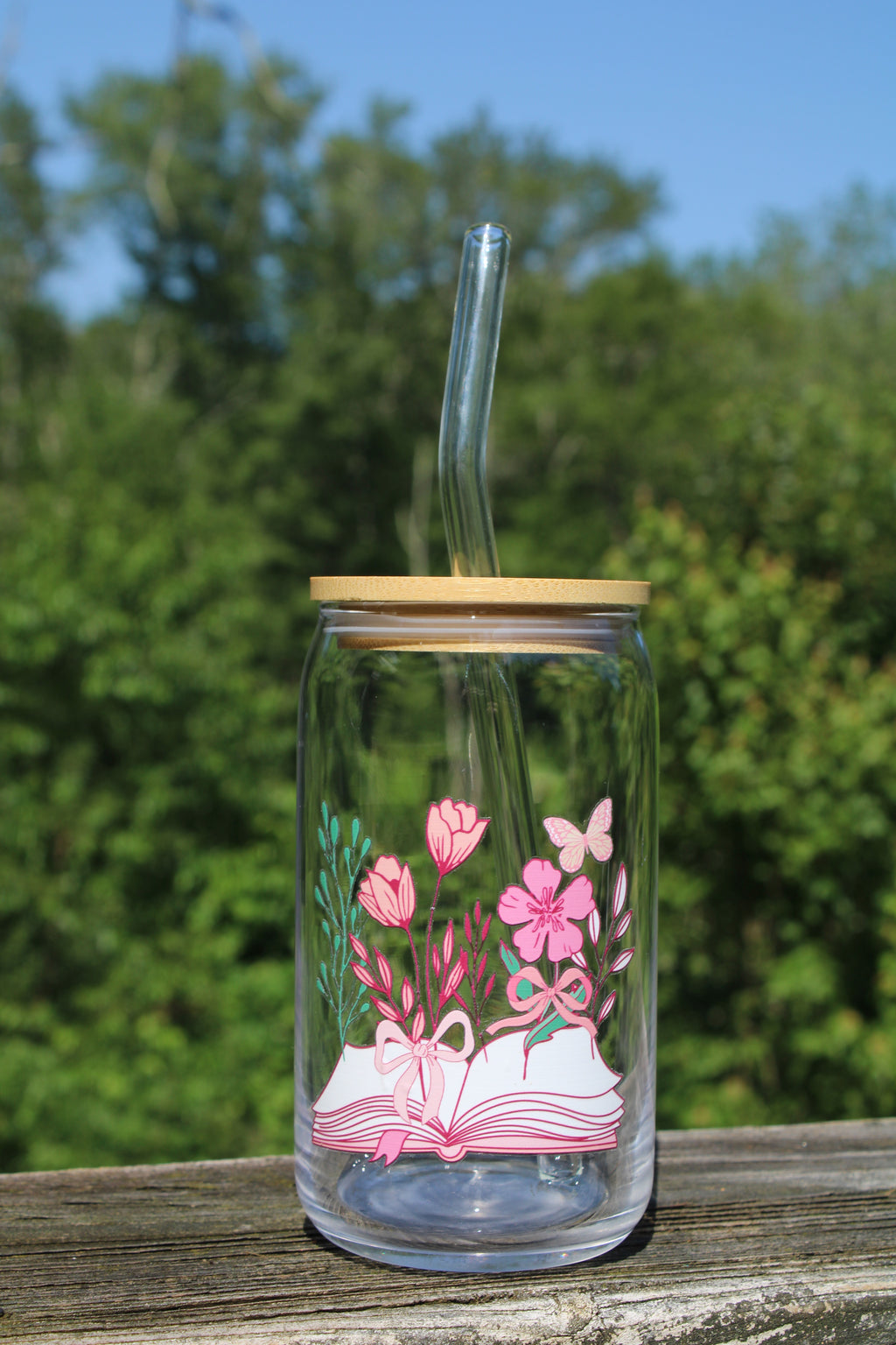 Floral Book Stack 16oz Libbey Can Glass