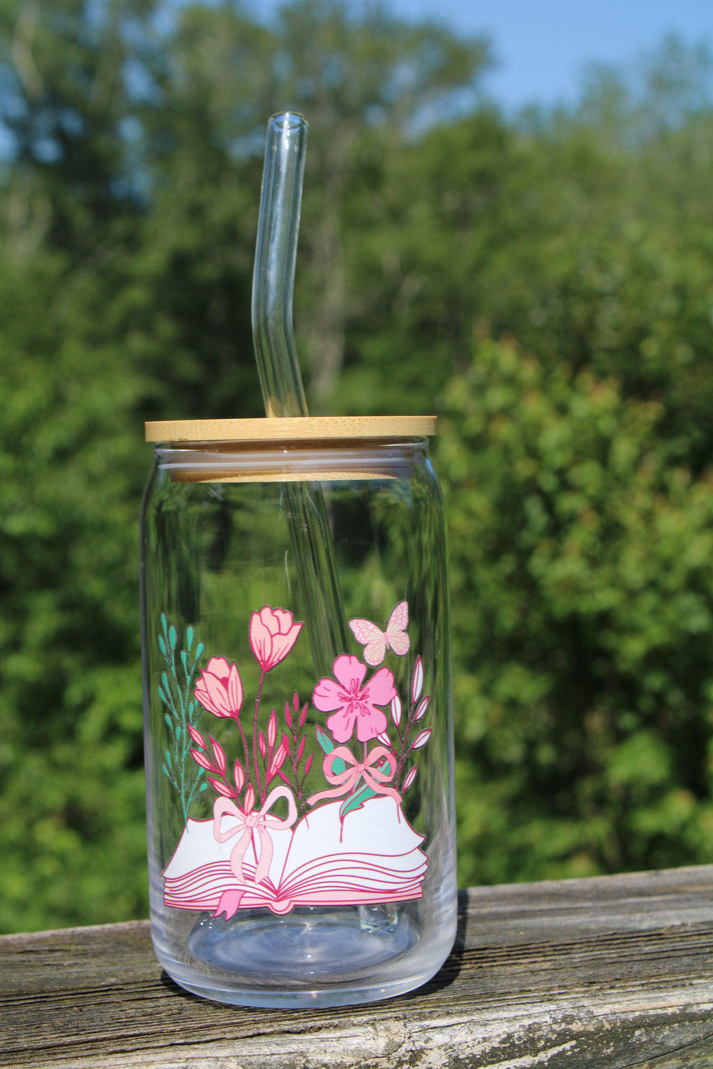 Floral Book Stack 16oz Libbey Can Glass